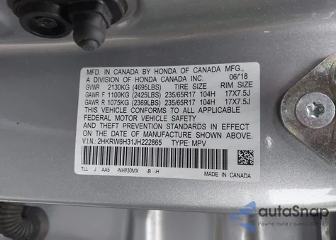 2018 Honda Cr-V Lx z USA, uszkodzony, nr VIN 2HKRW6H31JH222865